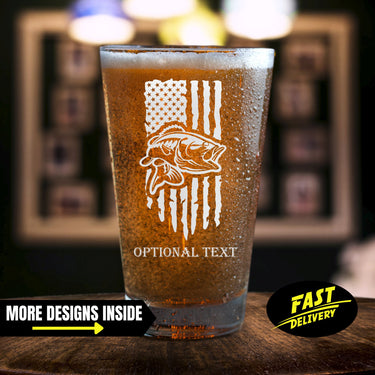 Fishing And American Flag Pint Glass